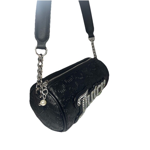 Juicy Couture Black Barrel Shoulder Bag With Rhinestone Logo & Chain Strap - Picture 2 of 14